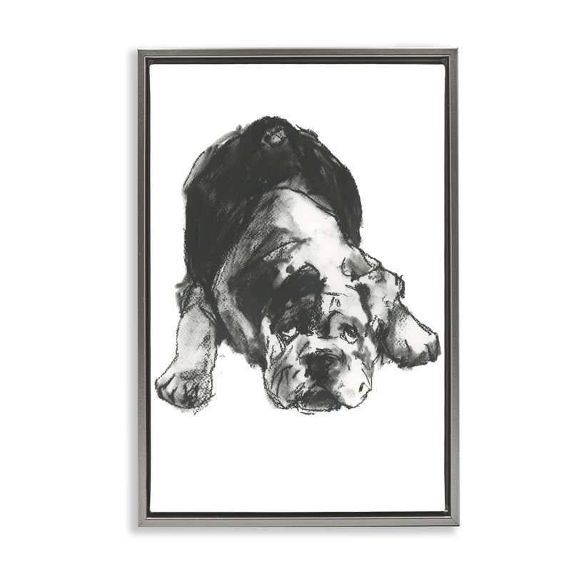 Bulldog, dessin sur toile par Cartissi, H 31 po x l 21 po, Cadre flottant gris lustré