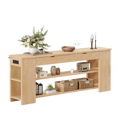 71.8'' Extra Long Console Table With 2 Drawers Shelves & Built-in Outlets Entryway Table For Living Room Entryway Hallway