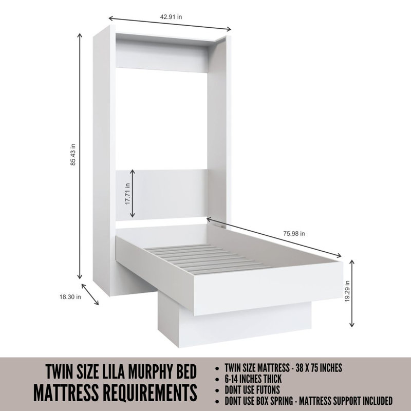 Dekari Storage Murphy Bed, Brown, Twin