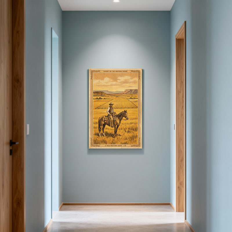 Coucher de soleil à la mode sur un cheval de cowboy Western Range, H 40 po x l 28 po