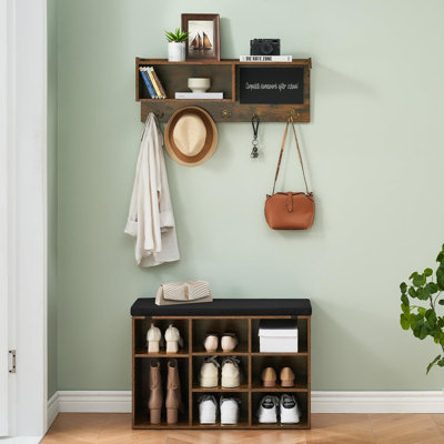 Banc d'entrée avec portemanteau, portemanteau 4 en 1 avec range-chaussures
