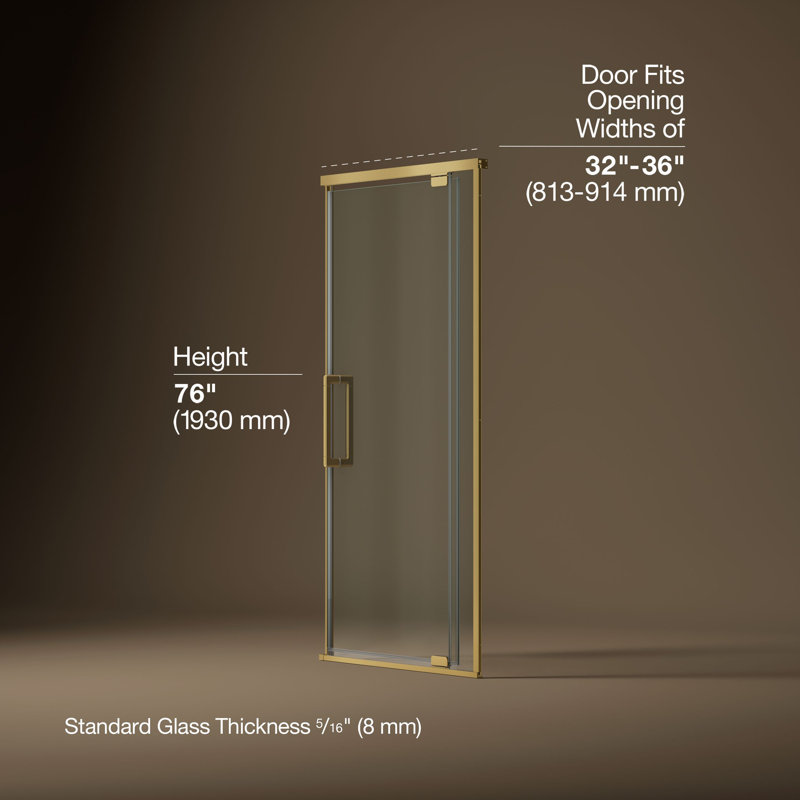 Statement76" H Pivot Shower Door With 5/16"-Thick Glass, Brass