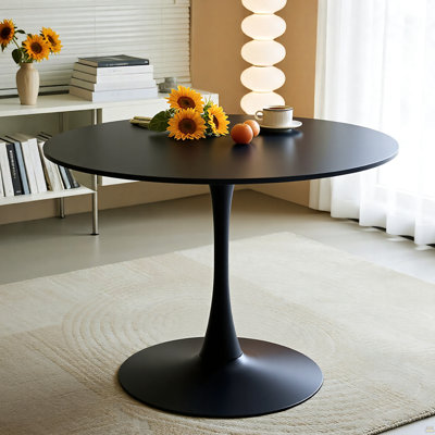 Table de salle à manger ronde noire, table de salle à manger moderne, table de salle à manger, plateau de table en panneau de fibres à densité moyenne et base mate peinte par pulvérisation en fer, table de salle à manger ovale, table basse Mid-Century pour le salon 24 pouces, cuisine à domicile, petits espaces