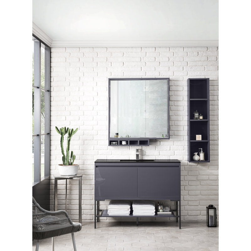 Milan Beveled Wall Mirror, Glossy White, 35.38" x 35.38"