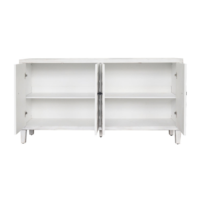 Accent Cabinet 4 Shutter Door Wooden Cabinet, White Washed