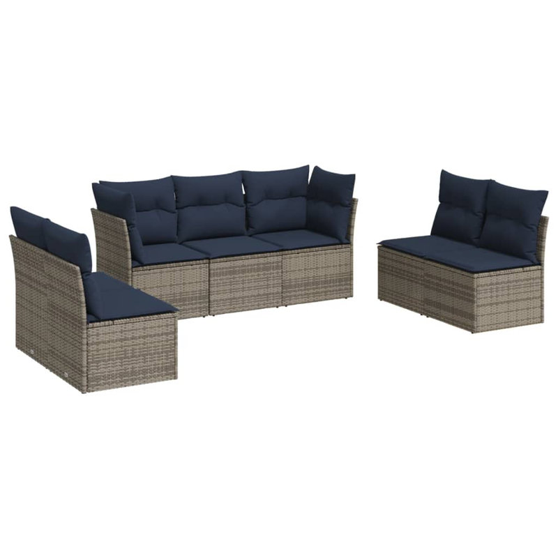 Latitude Run® 7 Piece Patio Sofa Set With Cushions Black Poly Rattan, Gray, Navy Blue