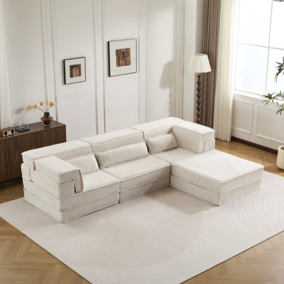 Compression Mahjong Sofa,Convertible Floor Sofa Bed,Diy Boneless Modular Sectional Sofa,No Assembly Required,Circle Fleece Fabric,Oversized 4 Seater With 3 Pillows
