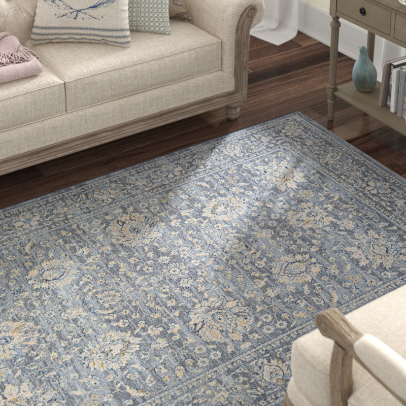 Ania Oriental Floral Slate Grey Performance Area Rug, Rectangle 9'2" x 12'5"