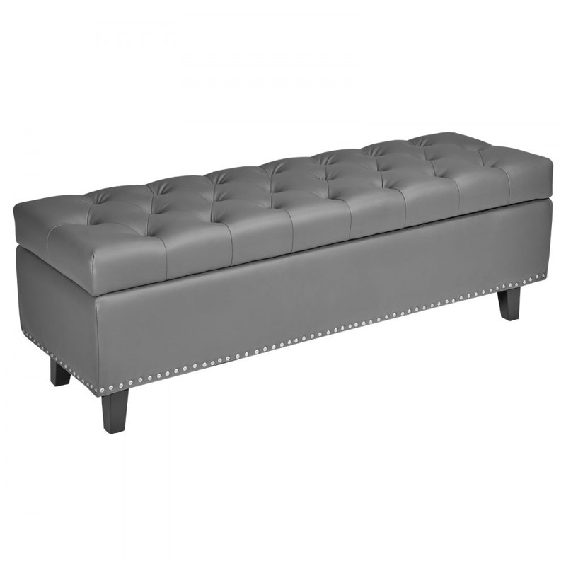 Faux Leather Upholstered Storage Bench, Grey