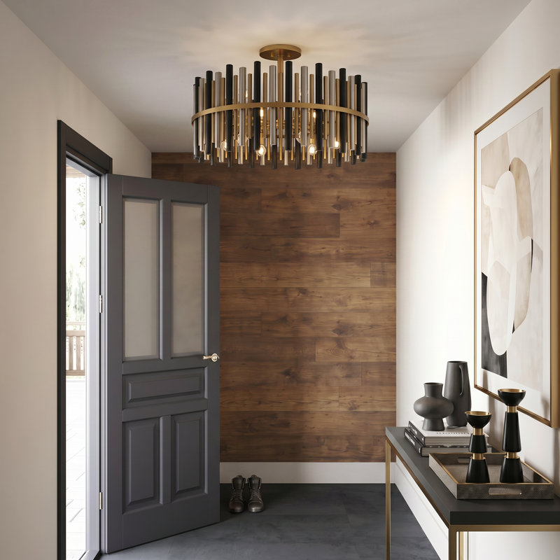 Luminaire suspendu en or brossé 12 lumières Richards, H 18,5 po x l 30 po x P 30 po, 12 lumières
