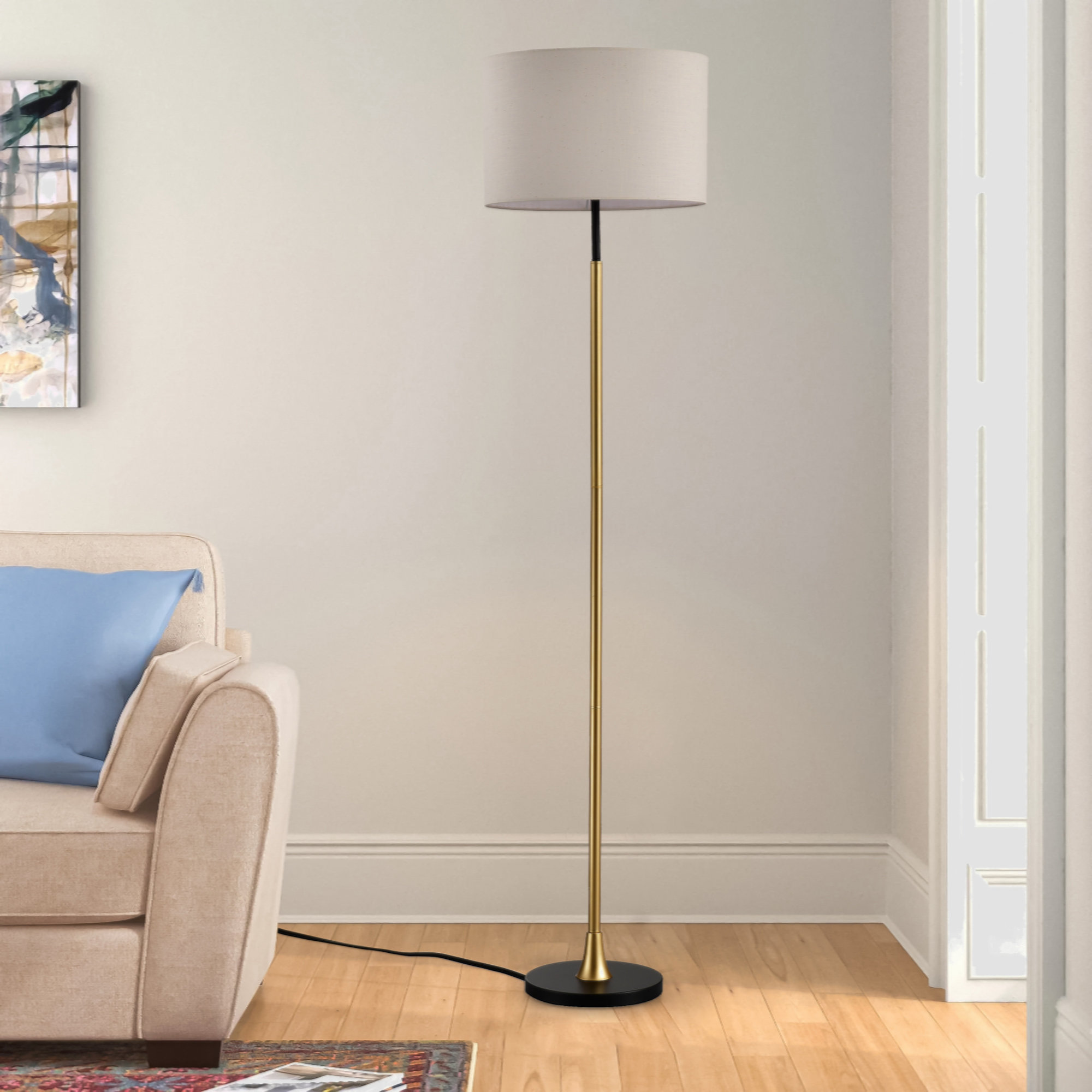 Oliver Floor Lamp For Living Room With Beige Lampshade, Standing