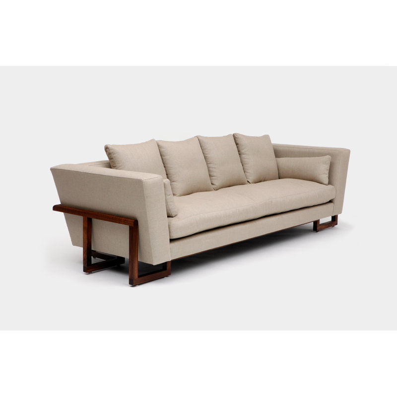 LRG Velvet Sofa, Walnut, No Trays, Hopsack Linen Blends