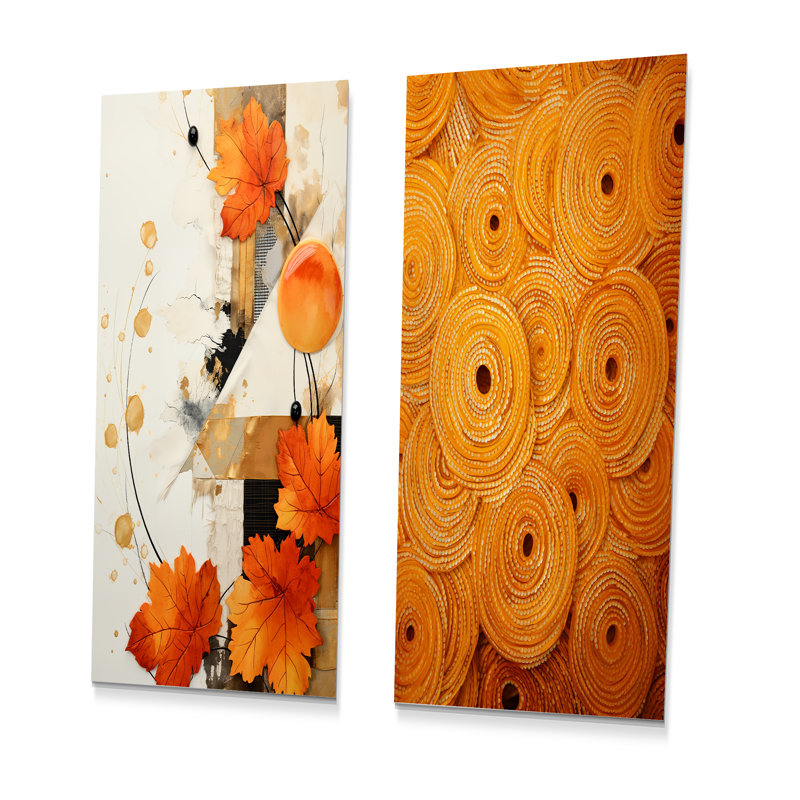 Orange Floral Twilight Dream Abstract Collages II - Abstract Collages Metal Prints Set Of 2, 28" H x 24" W