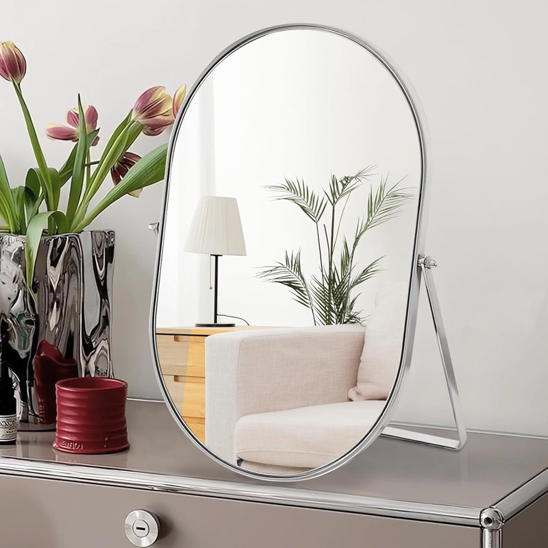 Oval Silver Vanity Makeup Mirror 