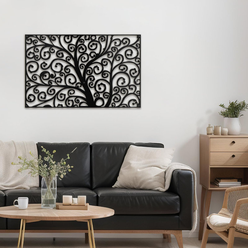Décoration murale en métal tourbillonnant bouclés branches abstraites murales abstraites, H 22,68 po x l 36 po x P 0,05 po