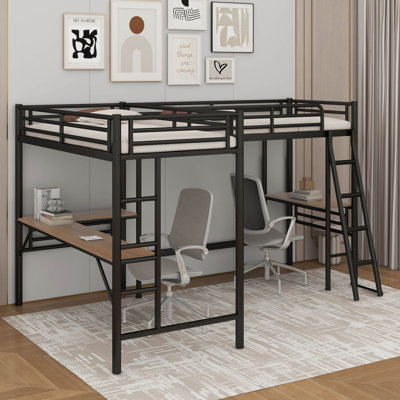 Twin Size Metal Loft Bed With Desk