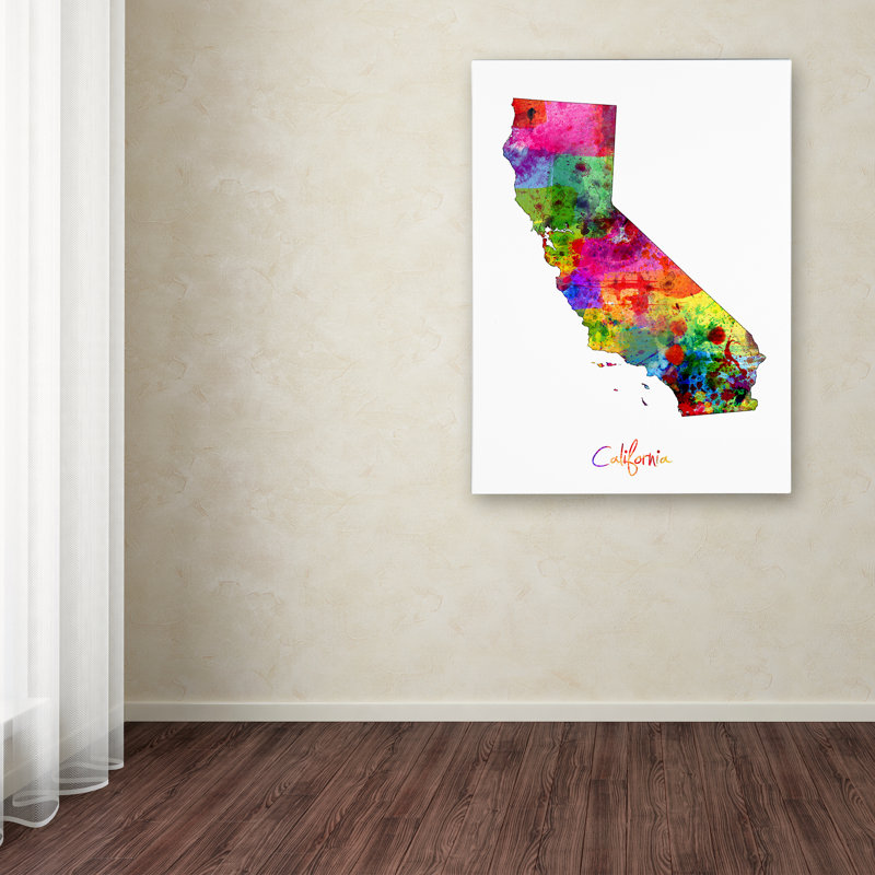 « california map », reproduction d’impression sur toile tendue, H 47 po x l 35 po x P 2 po
