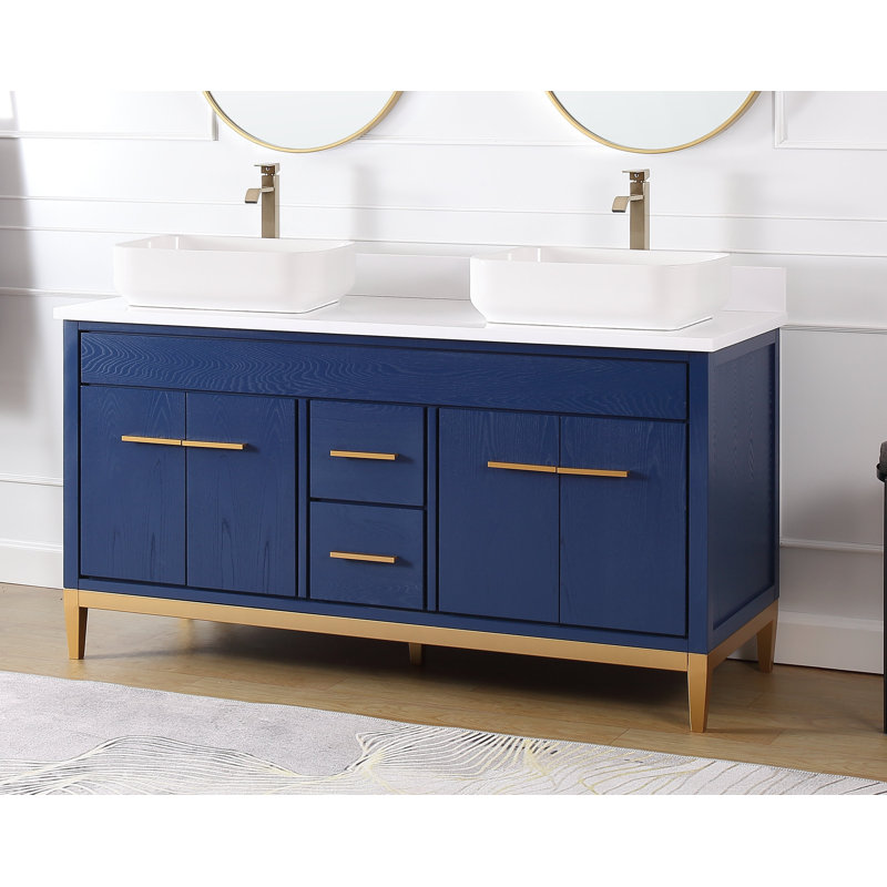 Ensemble de meuble-lavabo double 60 po Hildy, Bleu