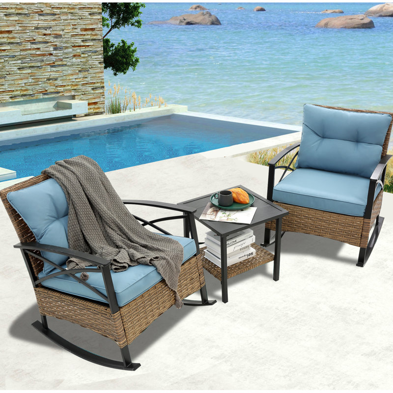 Ensemble de chaises berçantes d'extérieur pour 2 personnes avec table basse, ensemble de conversation pour patio 3 pièces