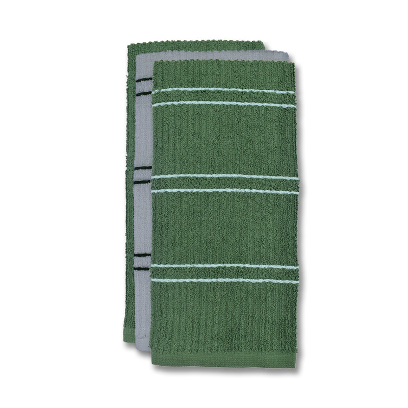 Super Absorbent 3 Pack Cotton Tea Towels Ripple Stripes, Green