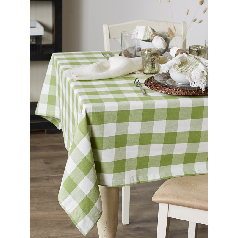 Skodak Checkered 100% Cotton Square Tablecloth, Green