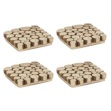 A & E Millwork No Pattern Wood Square 4 -Piece Coaster Set With Holder