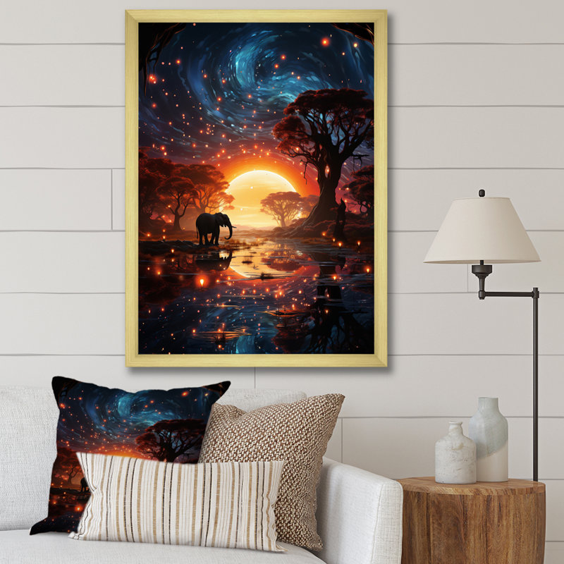 Steff " African Celestial Safari II ", 32" H x 16" W x 1" D, Gold Single Picture Frame