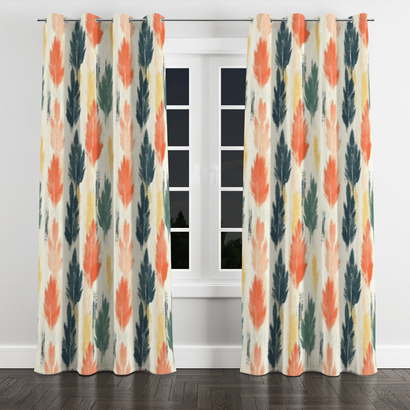 Boho Curtains for bedroom - Blue Meadow Ikat Grommet Curtain - 1 Panel, 52" W x 95" L, Silver Grommets