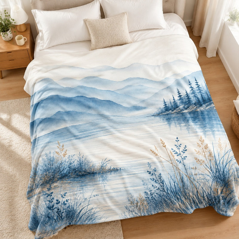 1 pièce de couverture molletonnée Serene Mountain Lake Literie et, Jeté (l 40 po x L 50 po)