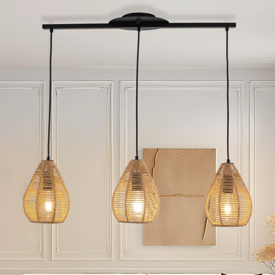 Lustre linéaire en rotin tissé à 3 lumières 