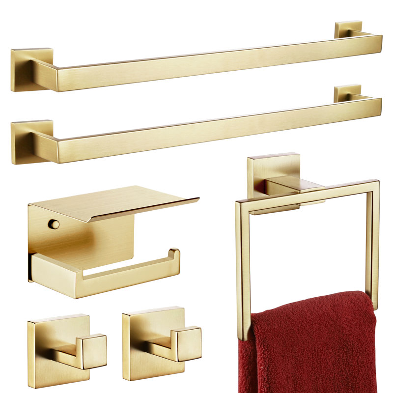 6 Piece Bathroom Hardware Set, Brushed Gold
