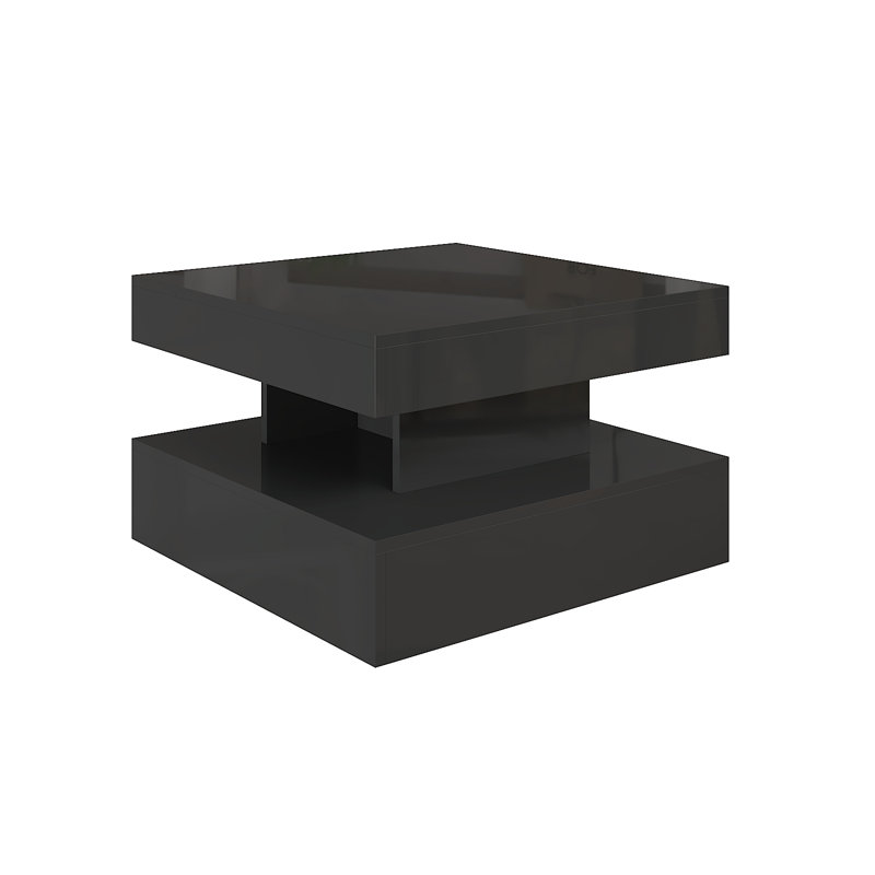 Square Coffee Table With Led Lights, 2 Tier Living Room Cocktail Table, 23.6"x 23.6"x 15.7", Black