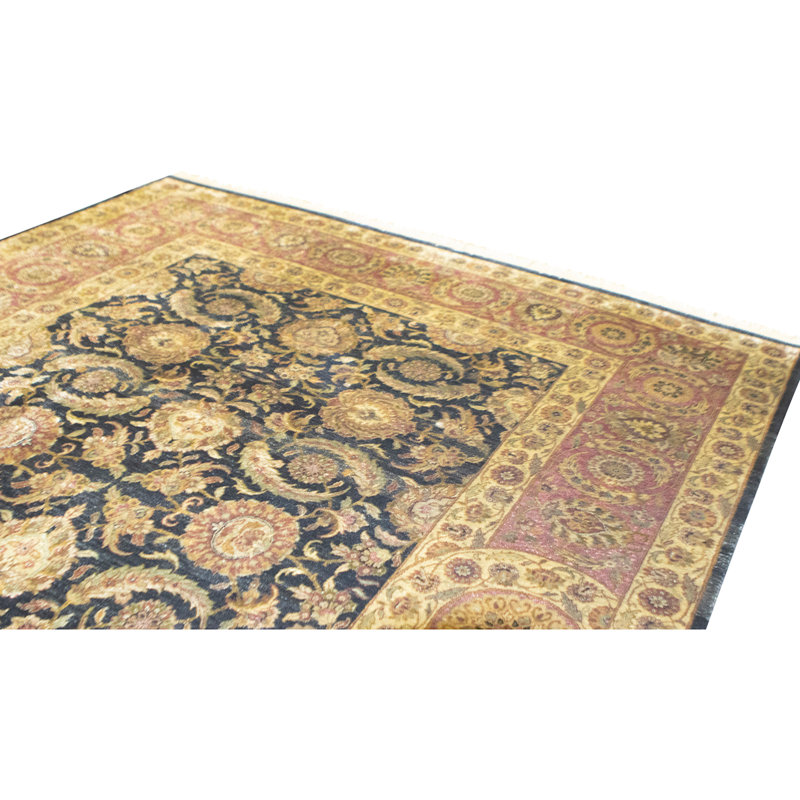 Hand Knotted Wool Oriental Area Rug in Black And Rust