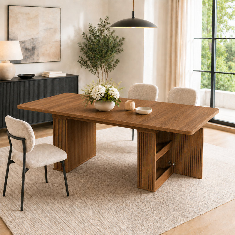 Table de salle à manger moderne extensible en bois pour 4 à 8 personnes avec base piédestal, Noyer brun