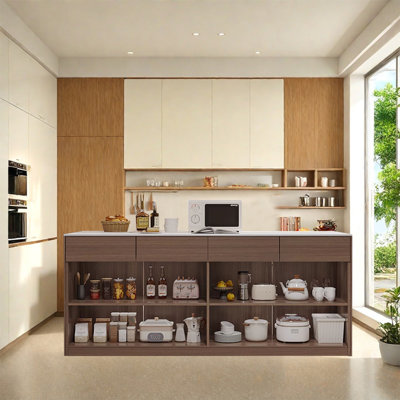 Kitchen Island with Sintered Stone Top, Solid Wood Frame, Drawer and Open Storage