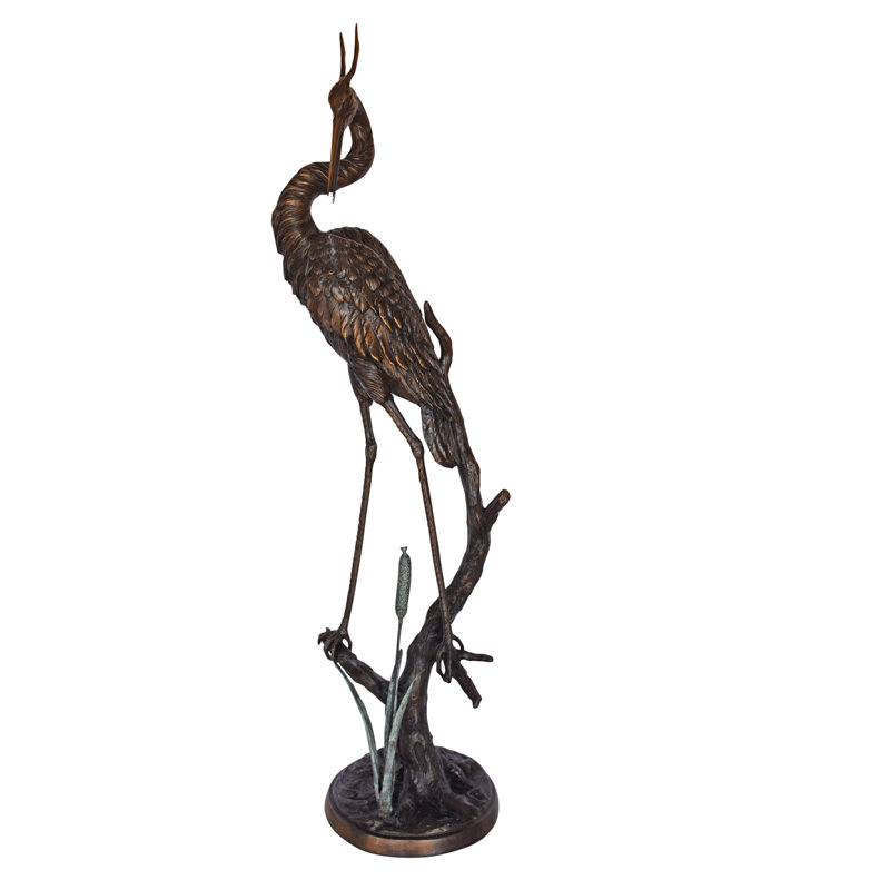 Fontaine en bronze Alasdair Crane sur une branche - taille: L 13 po x l 7 po x H 43 po.
