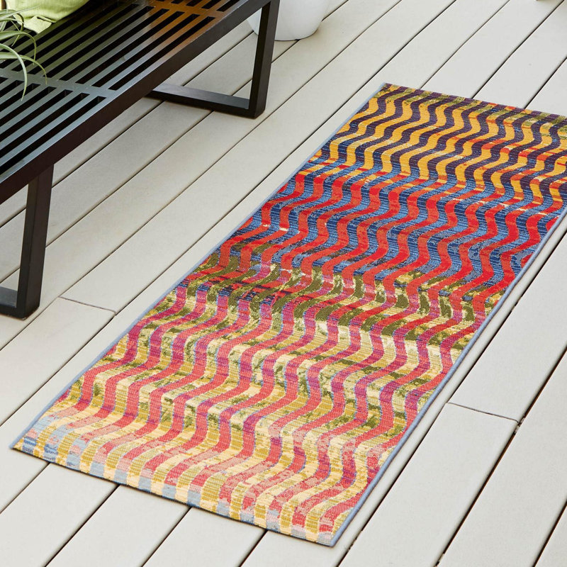 Tapis intérieur / extérieur abstrait Skylar, Tapis de couloir 2 pi 7 po x 9 pi
