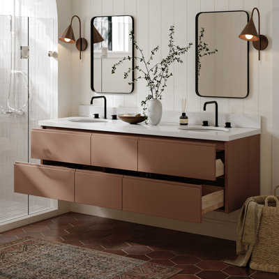  Ensemble de meuble-lavabo mural ovale double avec comptoir en quartz blanc pur de 1,5 po Ensuko