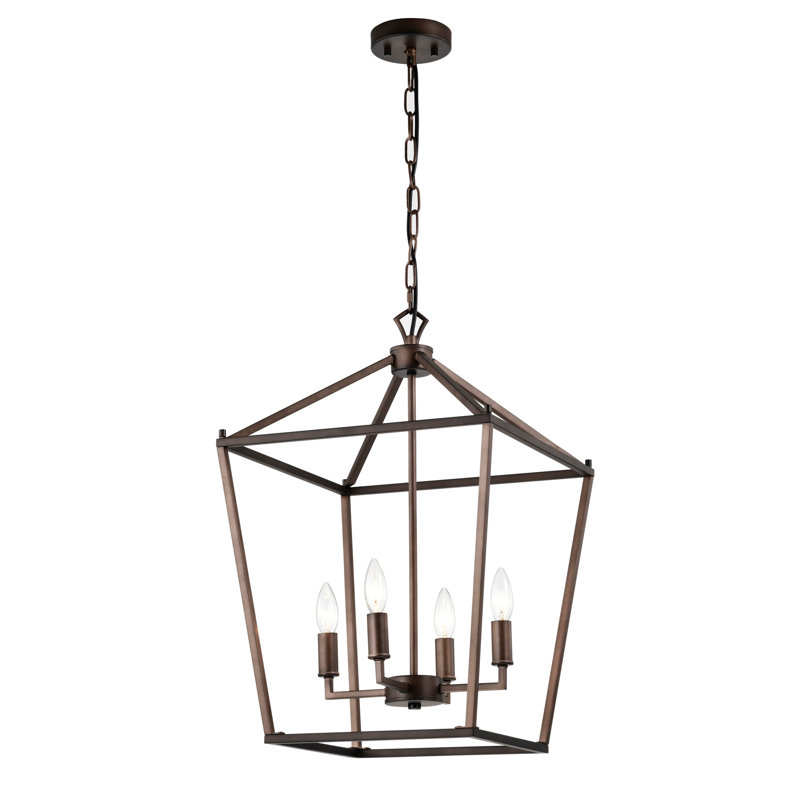 Lustre en fer de style lampadaire Buelex, H 21,7 po x l 15,7 po x P 15,7 po, Bronze huilé