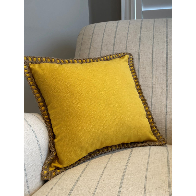 Coussin en jute avec insert ivoire, Jaune