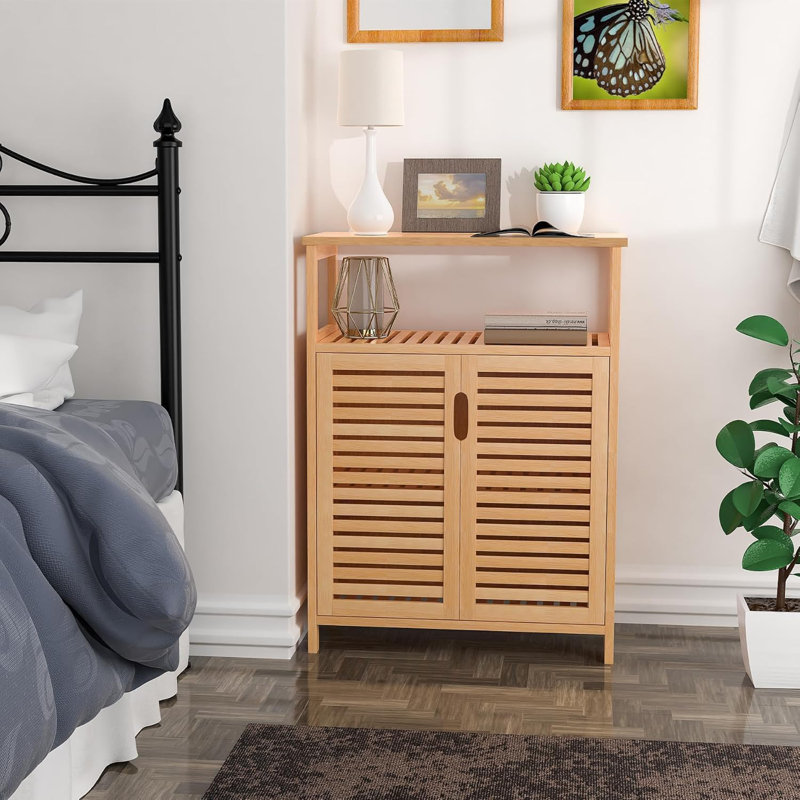 Bamboo Bathroom Floor Cabinet With 2 Doors For Storage - Versatile Freestanding Organizer