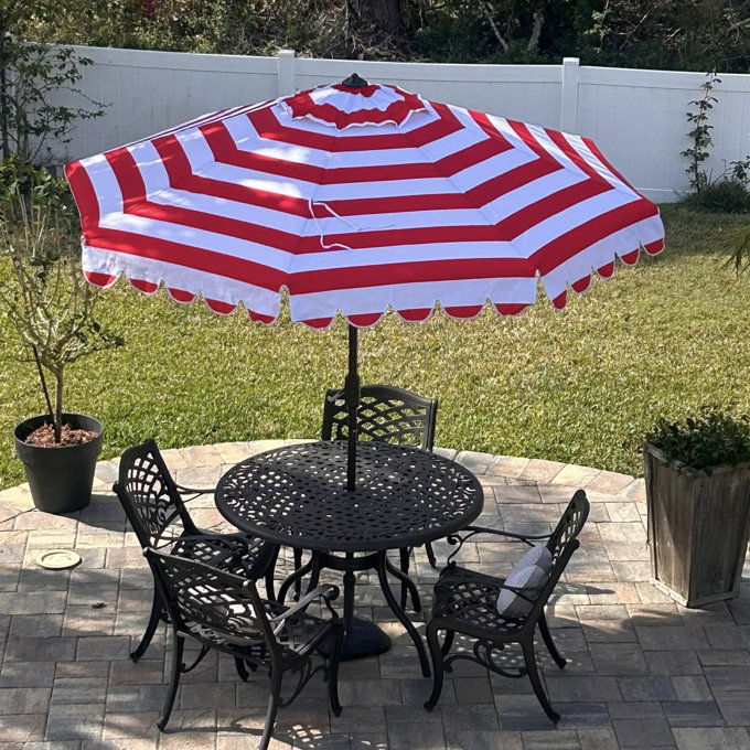 9 foot outdoor patio umbrella red stripe ABBLE Ft with Crank and Tilt, Weather Resistant, UV Protective Umbrella, Durable, 8 Sturdy Steel Ribs, Market Outdoor Table Umbrella The large 9 foot umbrella diameter makes it the perfect size for your 42 inch Arlmont & Co. Natalee 108"