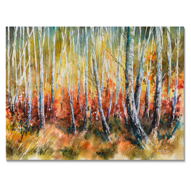 «White Birches in Dense Autumn Forest», reproduction sur toile, Toile tendue, H 30 po x l 40 po x P 1,5 po