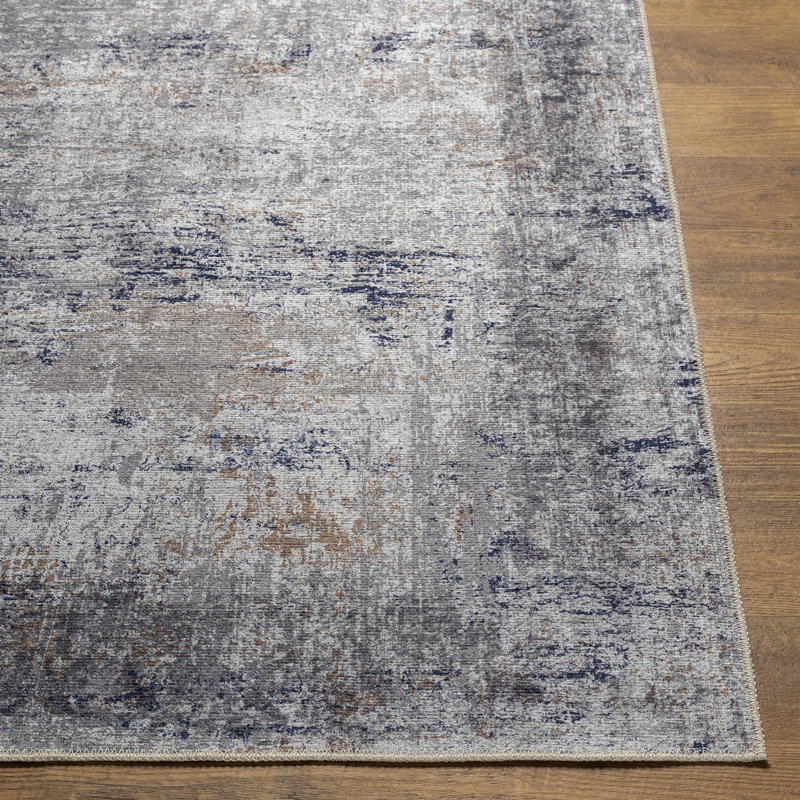 Owings Machine Washable Abstract Dark Blue/Medium Brown Area Rug, Runner 2'7" x 7'10"