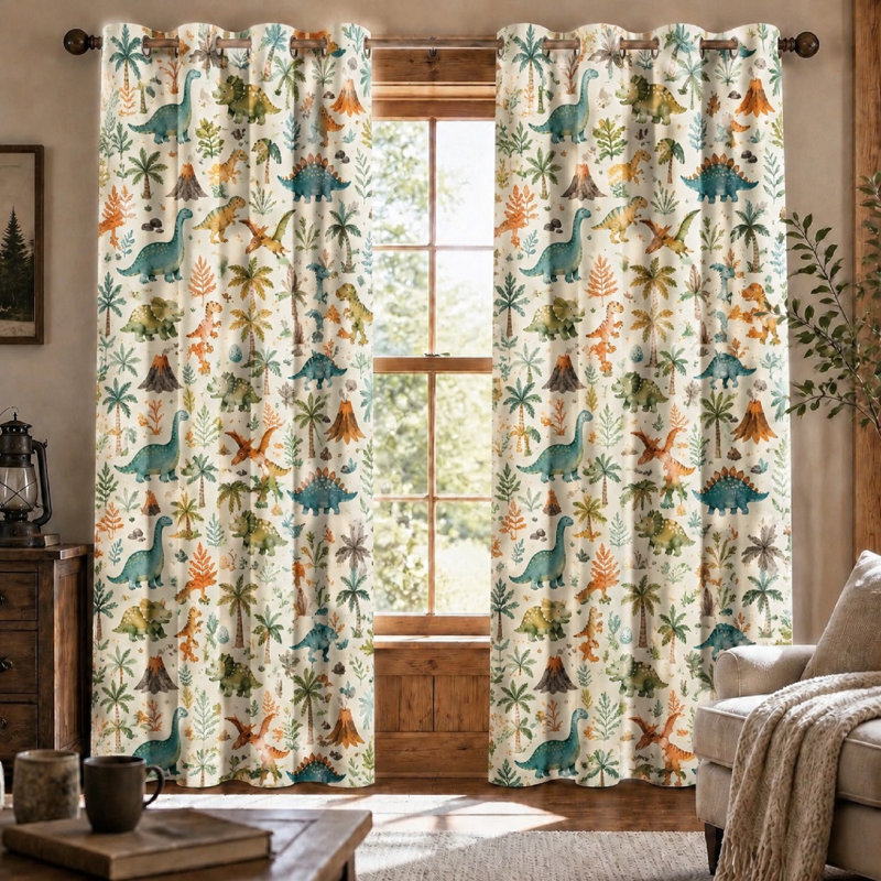 2 pièces rideaux bloquant le soleil avec motif de dinosaures, 53 * 73 pouces * 2 pièces