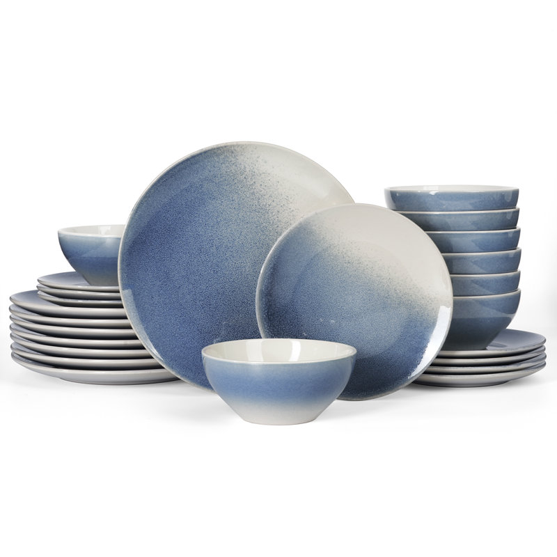 Famiware 24 Piece Dinnerware Sets, Plates And Bowls Sets for 8, Azure