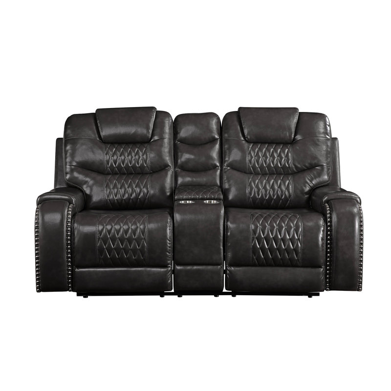 Braylon Magnetite Synthetic Leather Recliner Loveseat With Cupholder Console