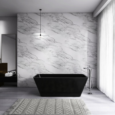 Baignoire autoportante noire matte 67 * 31,5 * 23,76 pouces, surface solide, confortable et sécuritaire pour les salles de bain familiales trempées de 67 pouces, pour salle de bain contemporaine