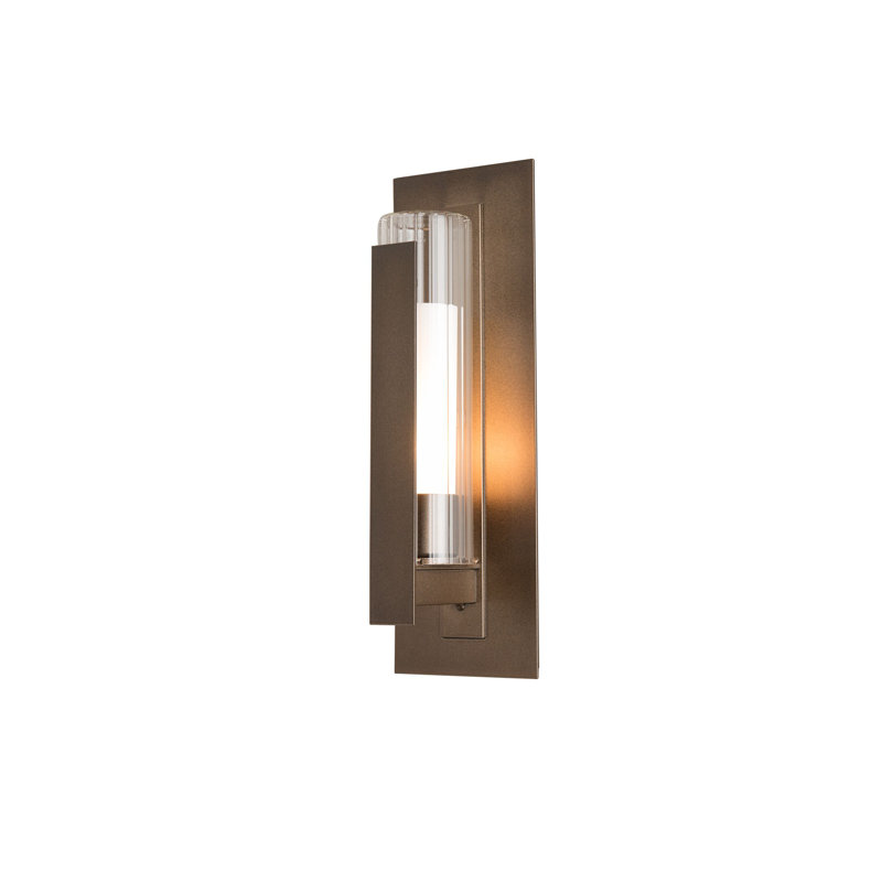 Vertical Bar Fluted Clear Glass 1-Bulb Outdoor Flush Mount, Coastal Gold, 23.5" H x 7.8" W x 6.8" D