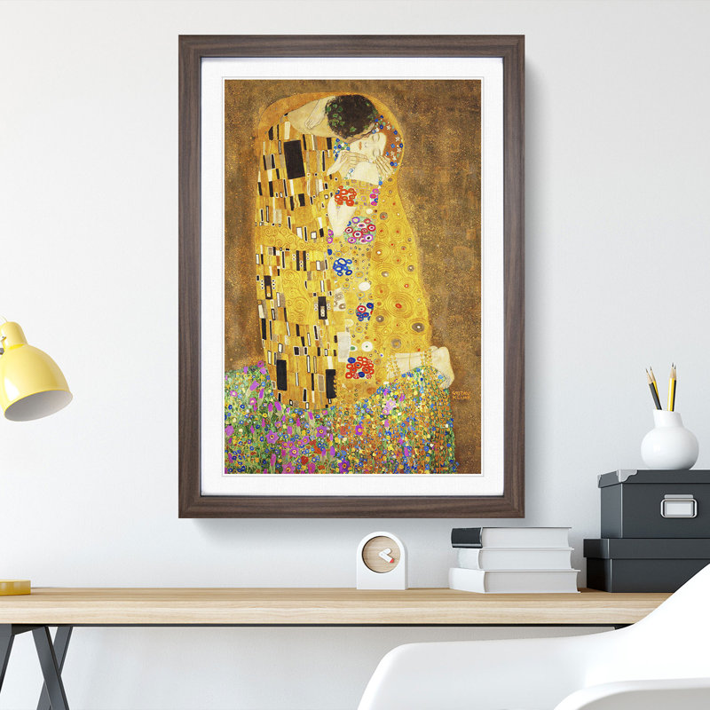 The Kiss No.1 by Gustav Klimt - Painting, 48cm H x 36cm W, Walnut, Brown